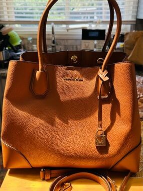 Michael Kors Cognac Pebbled Leather Tote with Gold Hardware